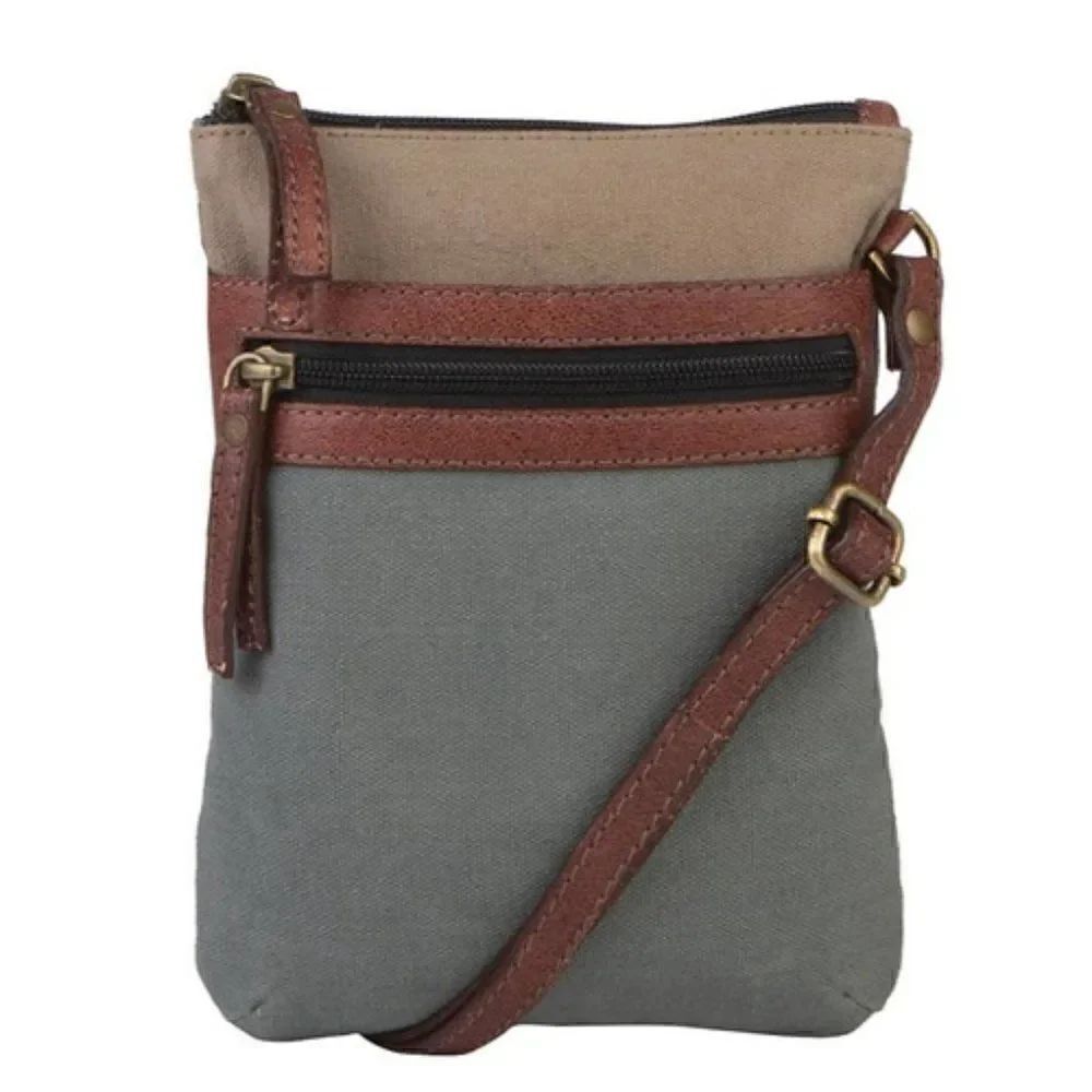 MONA B Small Upcycled Canvas Crossbody Bag Recycled Boho Shoulder Purse
